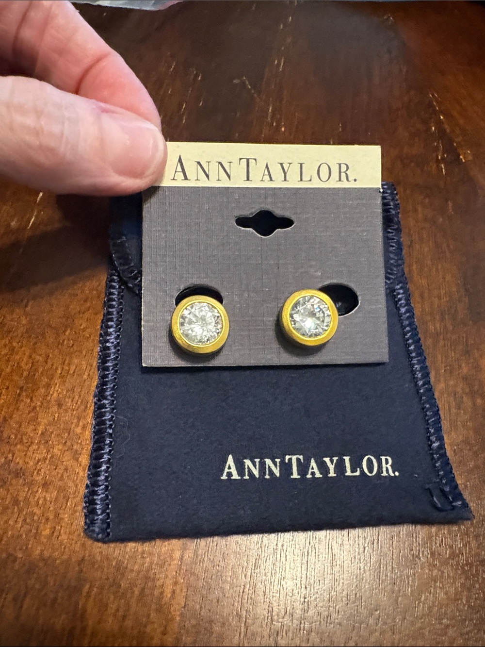 Ann Taylor Gold-Tone Stud Clip Earrings with Clear Crystals